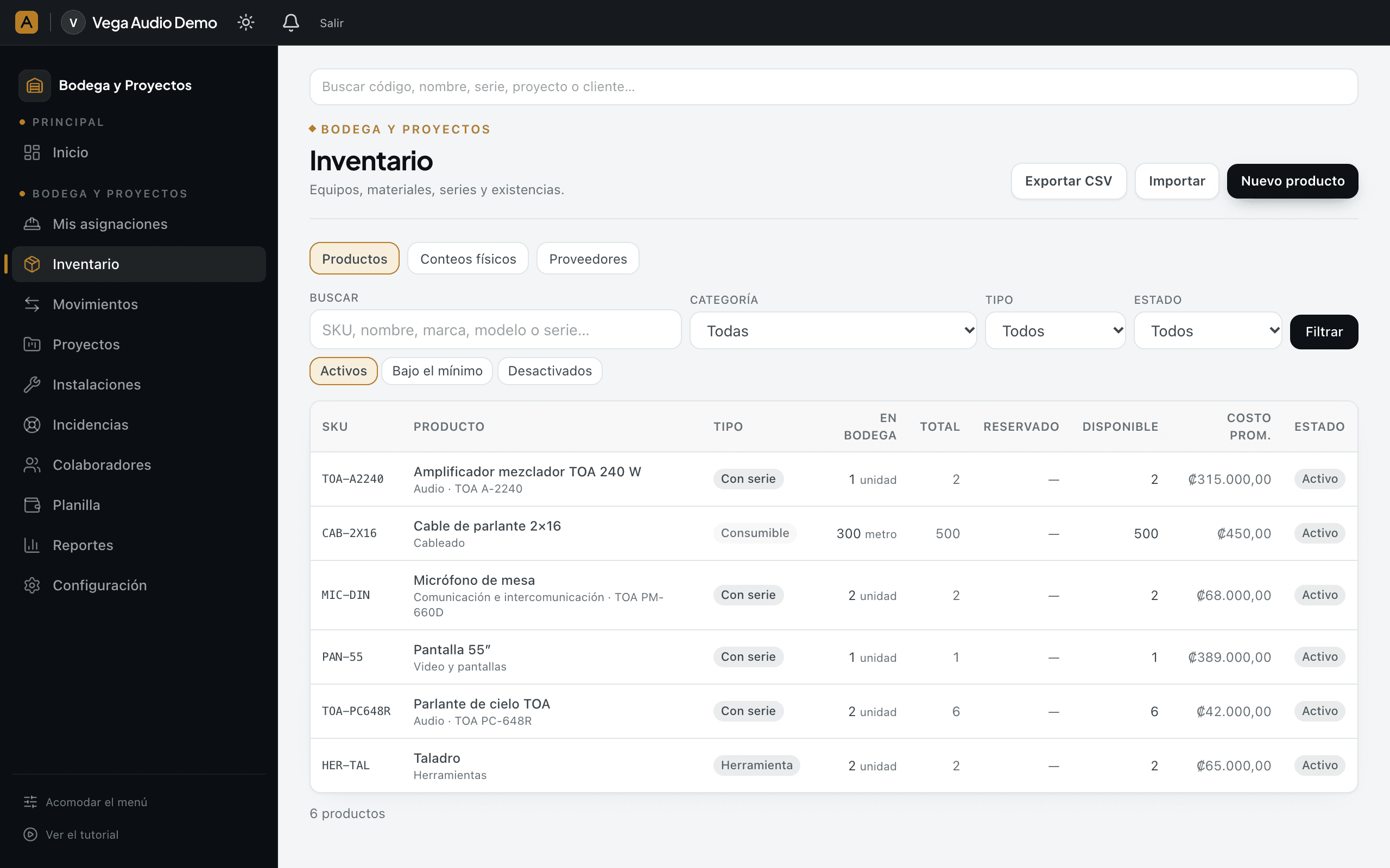 El inventario, ordenado